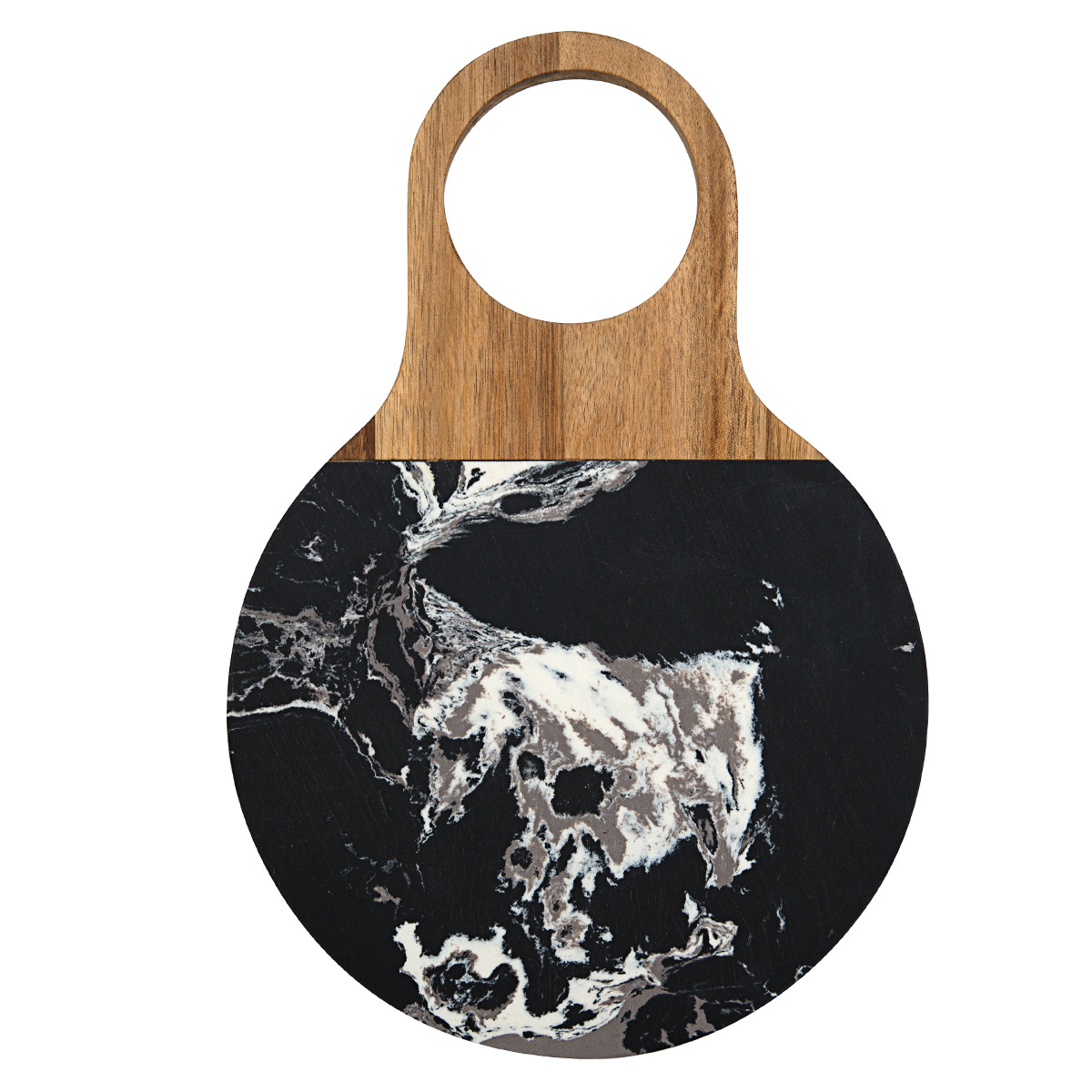 Round Acacia Wood & Marble Cheese Board – Modern Paddle Serving Tray (2 Sizes)